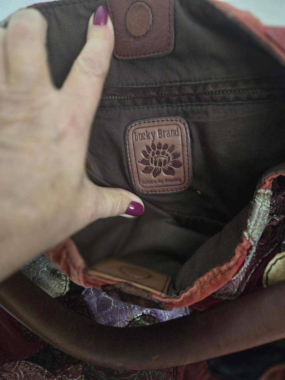 Lucky Brand Velvet Patchwork Hobo Bag - Multicolor Hearts - Picture 9 of 14